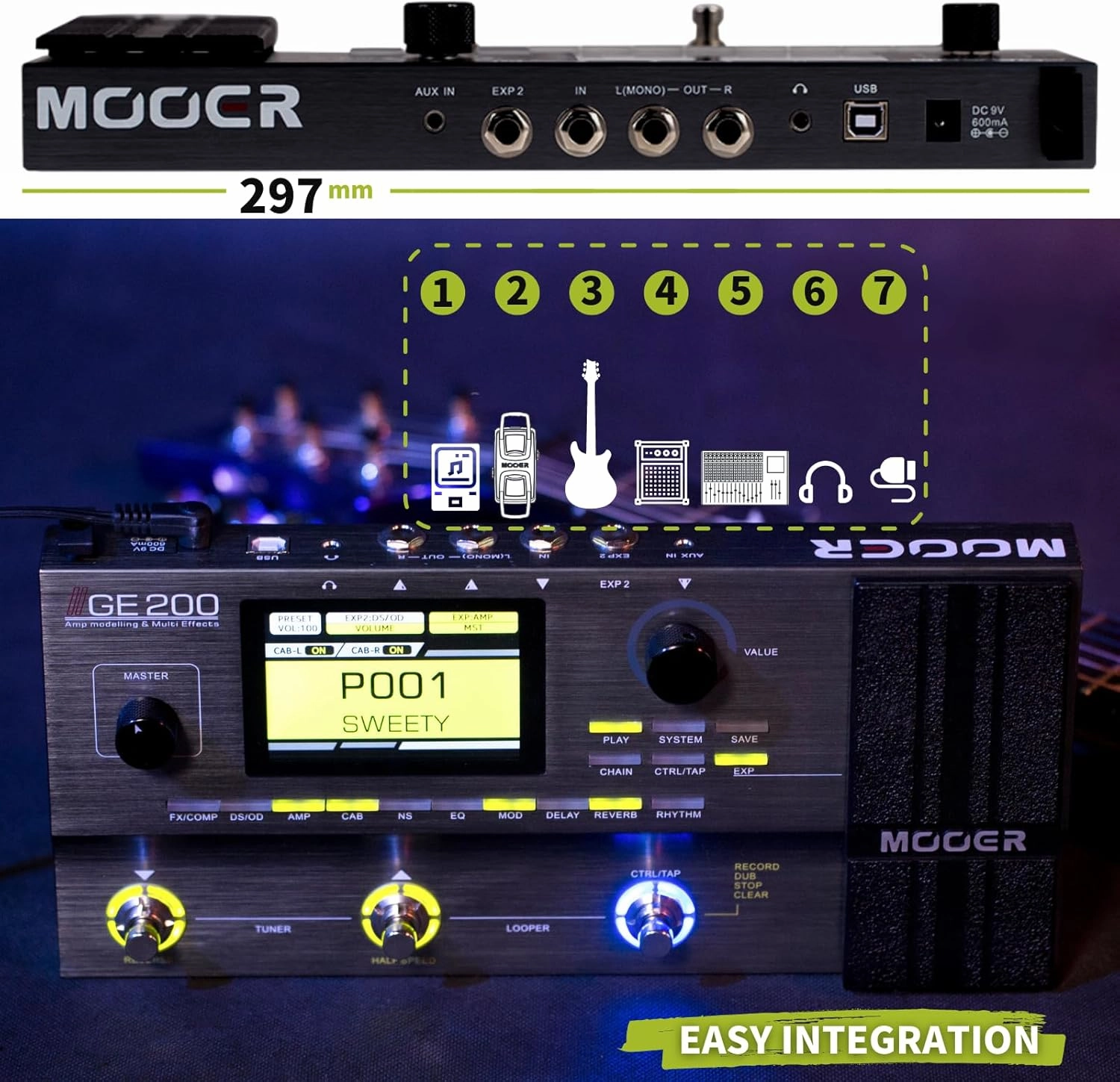 MOOER GE200 Amp Modelling Multi Effects Pedal