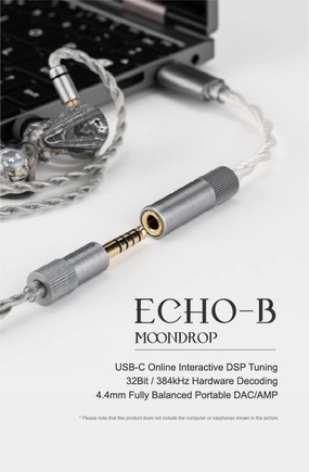 Moondrop Echo-B 32Bit/384kHz Portable USB Type-C to Headphone DAC/AMP with 4.4mm Full Balanced Jack Adapter DAC,USB audio converter,digital to analog converter,