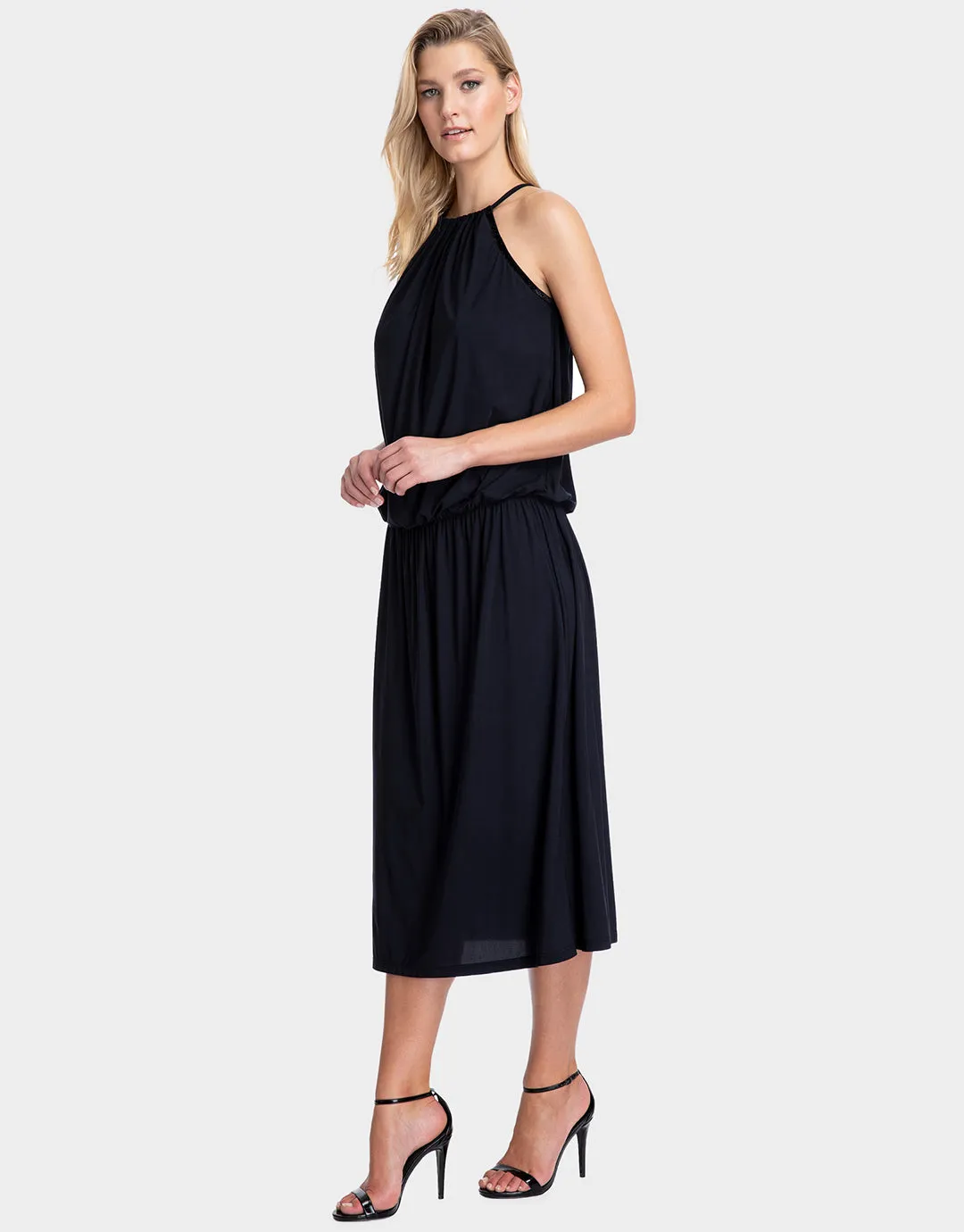 Moonlight Glow Halter Dress - Black