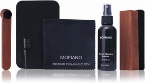 Mopiano Vinyl Record Cleaning Kit|Complete 6-in-1 Vinyl Record Cleaner Kit for Albums|Includes Soft Velvet Vinyl Record Brush,LP Cleaning Liquid,Stylus Brush,Nylon Brush,Microfiber Cloth & Storage Box record cleaning kit,vinyl cleaner,stylus brush set,