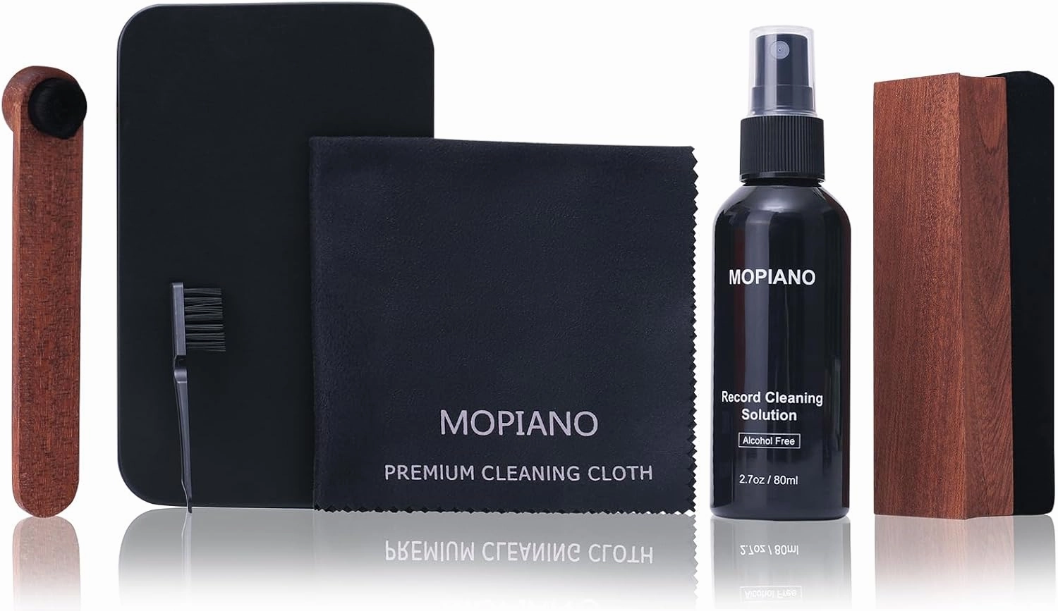 Mopiano Vinyl Record Cleaning Kit|Complete 6-in-1 Vinyl Record Cleaner Kit for Albums|Includes Soft Velvet Vinyl Record Brush,LP Cleaning Liquid,Stylus Brush,Nylon Brush,Microfiber Cloth & Storage Box record cleaning kit,vinyl cleaner,stylus brush set,