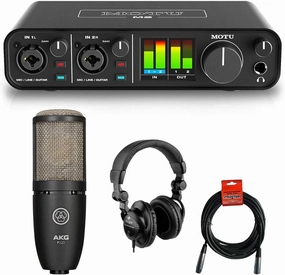 Motu M2 2x2 USB Audio Interface with AKG Project Studio P220 Condenser Mic, HPC-A30 Studio Monitor Headphones & XLR Cable Bundle studio monitors,nearfield speakers,mixing reference monitors,