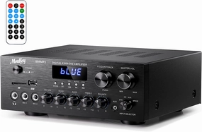 Moukey Stereo Receivers with Bluetooth 5.0, 400W 2.0 Channel Power Audio Amplifier Stereo System w/USB, SD, AUX, RCA, MIC in w/Echo, LED for Karaoke, Home Theater Speakers - MAMP1 integrated amplifier,stereo receiver,hi-fi amp combo,