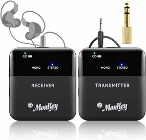 Moukey Wireless in Ear Monitor System, Stereo IEM System 2.4G Wireless with Transmitter Beltpack Receiver, Automatic Pairing in Ear Monitoring for Band Rehearsal, Live Performance, Studio (EP-1) in-ear monitors,hi-fi IEMs,studio earphones,