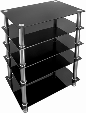 Mount-It! Tempered Glass AV Component Media Stand, Audio Tower and Media Center with 5 Shelves, 220 Lbs Total Capacity, Black Shelves Chrome Legs (MI-8671) audio rack,hi-fi component stand,media shelf,