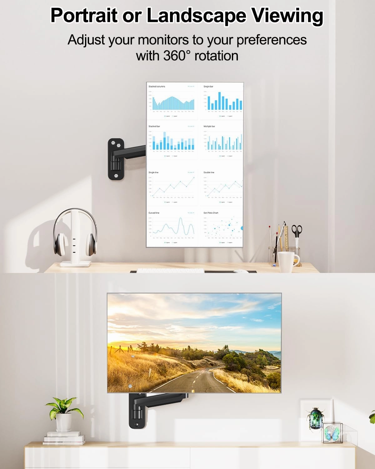 MOUNT PRO Single Monitor Wall Mount for 13 to 32 Inch Computer Screens, Gas Spring Monitor Arm Holds Up to 17.6lbs, Full Motion Adjustable Wall Bracket, VESA Mount 75x75, 100x100, Black