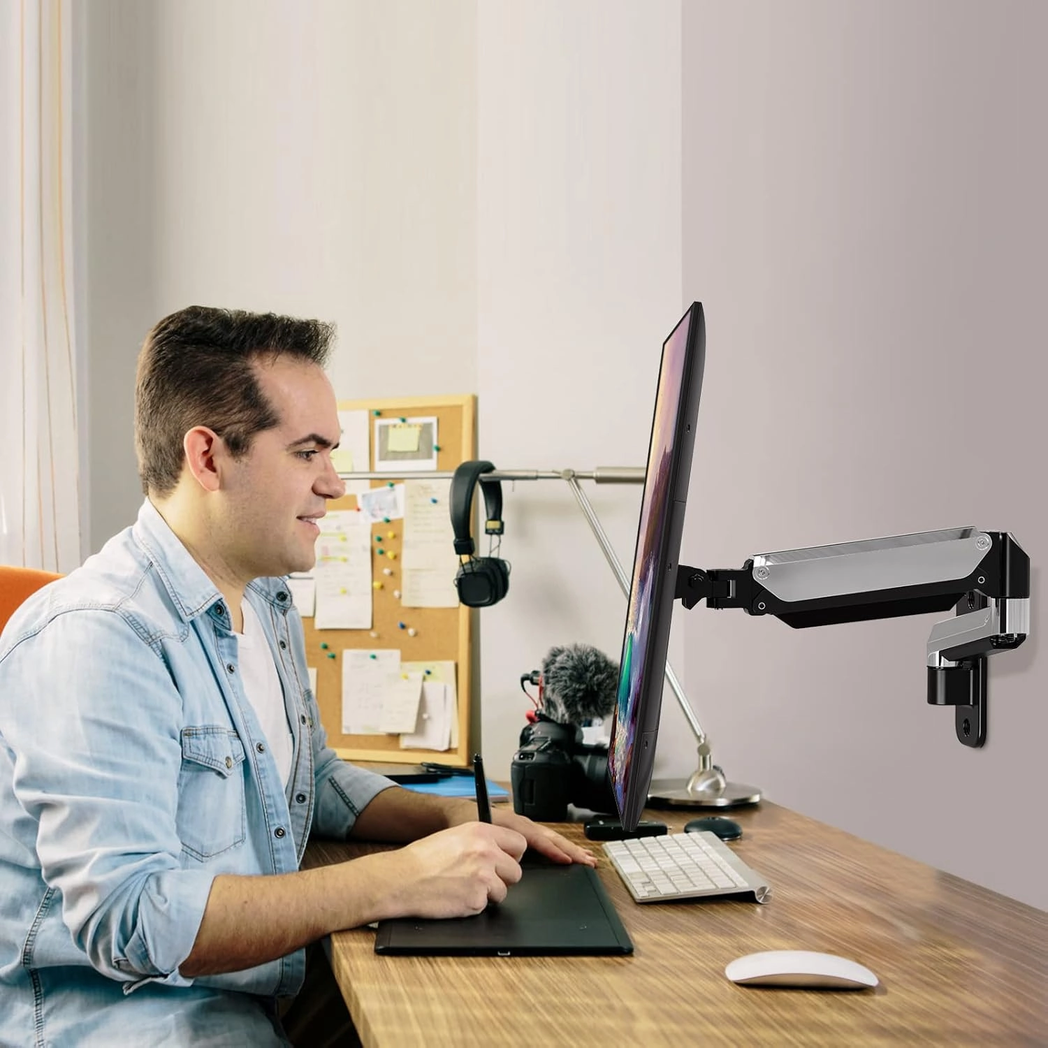 MOUNT PRO Single Monitor Wall Mount for 13 to 32 Inch Computer Screens, Gas Spring Monitor Arm Holds Up to 17.6lbs, Full Motion Adjustable Wall Bracket, VESA Mount 75x75, 100x100, Polished