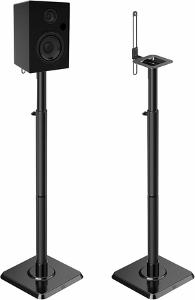 Mounting Dream Black Alloy Steel Speaker Stands, Height Adjustable Bookshelf Speaker Stand Pair, Universal Fit, 11 lbs Capacity, Set of 2 for Bose Polk JBL Sony Yamaha - 42" Max Height bookshelf speakers,compact stereo speakers,hi-fi shelf speakers,