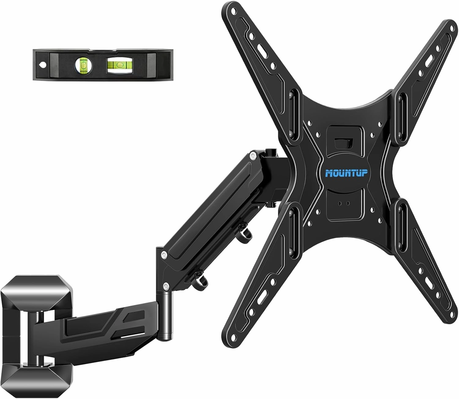 MOUNTUP Height Adjustable TV Wall Mount for 26-55 Inch TVs, Gas Spring Full Motion Articulating TV Bracket with Smooth Swivel Tilt & Safe Corner Installation, 400x400mm VESA, 11-66 lbs, Matte Black speaker wall mount,audio bracket,AV wall mounting,