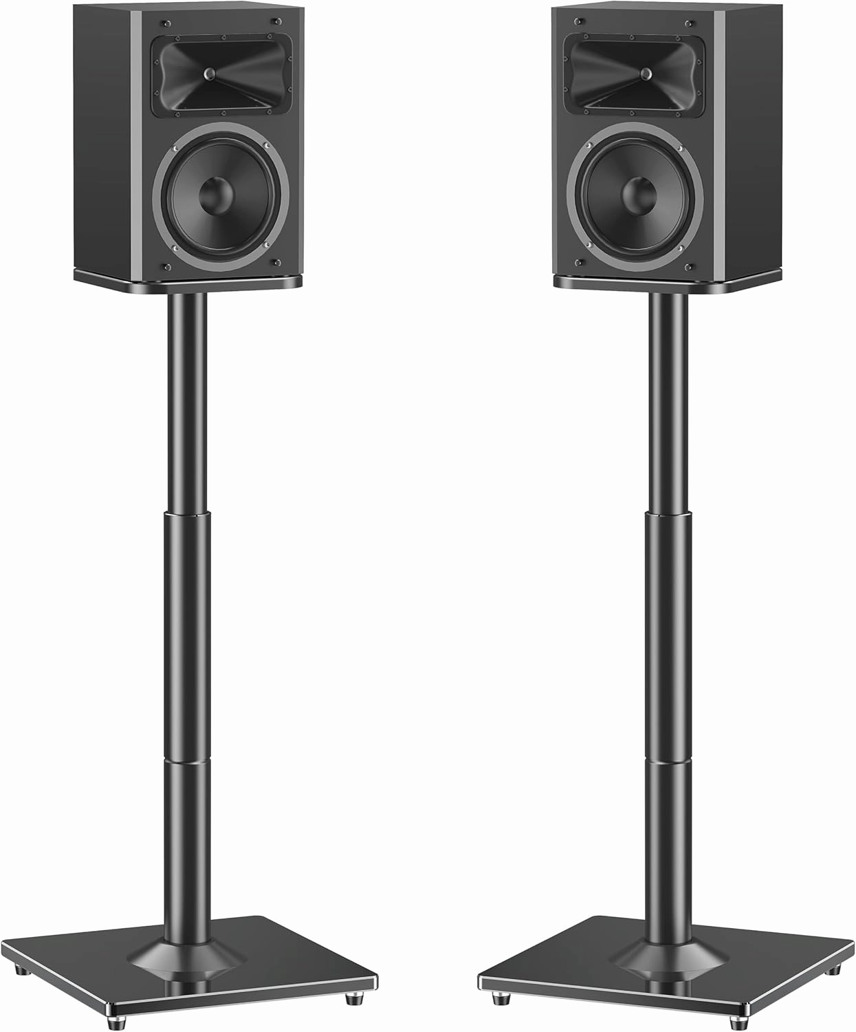 MOUNTUP Universal Speaker Stands Pair 28.3" to 37.4" Height Adjustable Floor Speaker Stands, Holds Bookshelf & Satellite Speaker Large Speaker, Up to 22LBS Cable Concealing 9.8" Plate Black MU9132-L bookshelf speakers,compact stereo spea