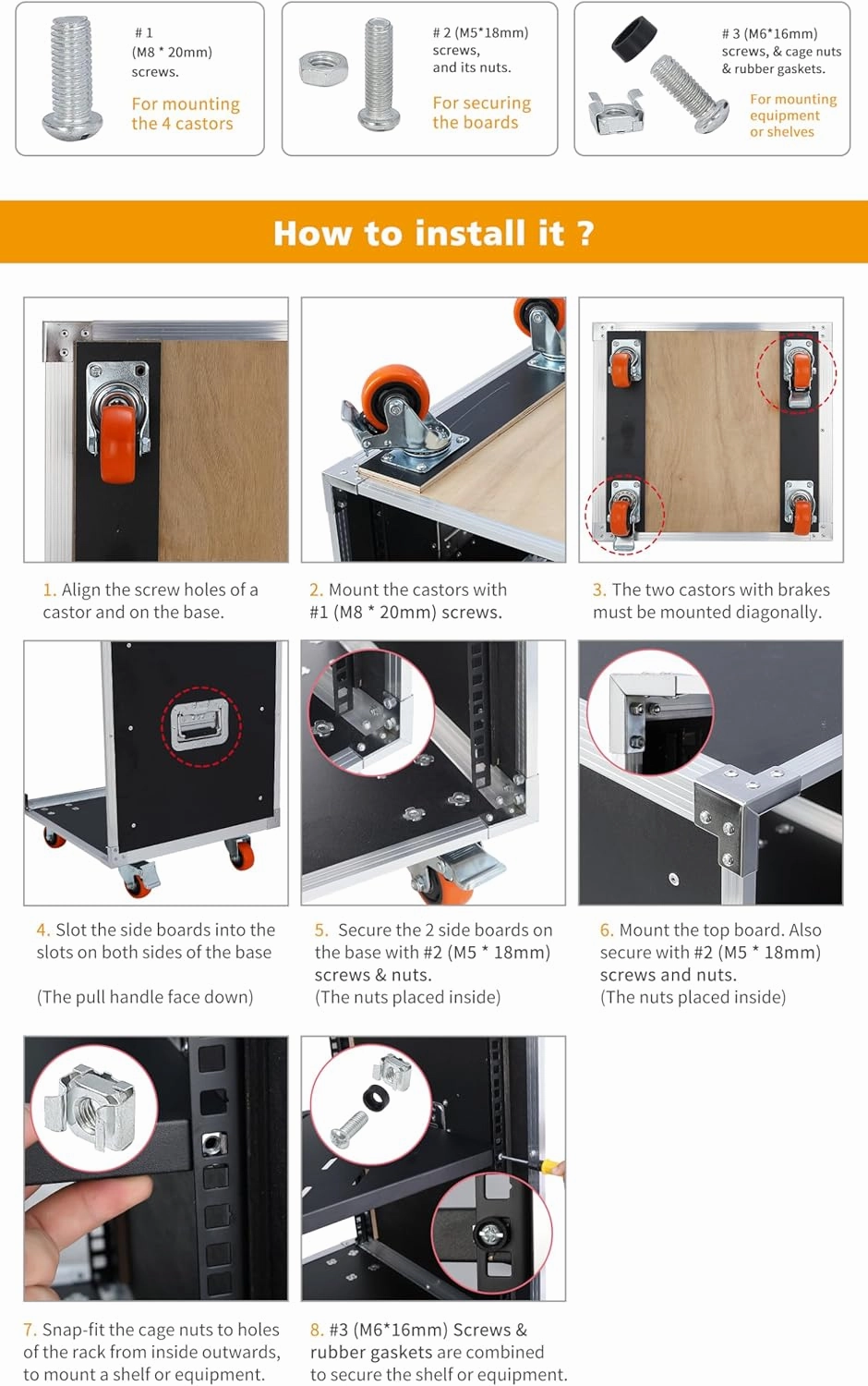 Movable AV Gear Rack 16U 19in Mobile Floor Standing Network Device Storage Cabinet Stand - Audio Stereo Studio DJ Equipment Rack Server IT Data Devices Storage Cabinet with Castors