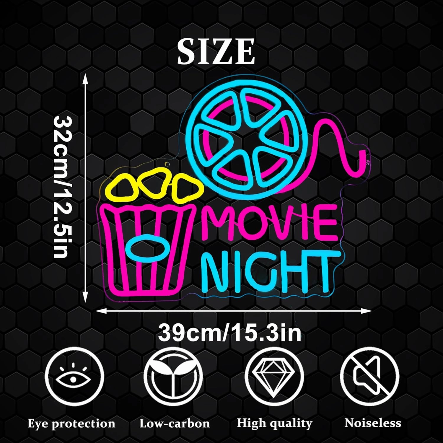Movie Night With Popcorn Paper Box Neon Sign, Cinema LED Neon Light for Wall Decor, Movie Time Home Cinema Decor, Dimmable USB Neon Lights for Film Room Cinema Man Cave Party Birthday