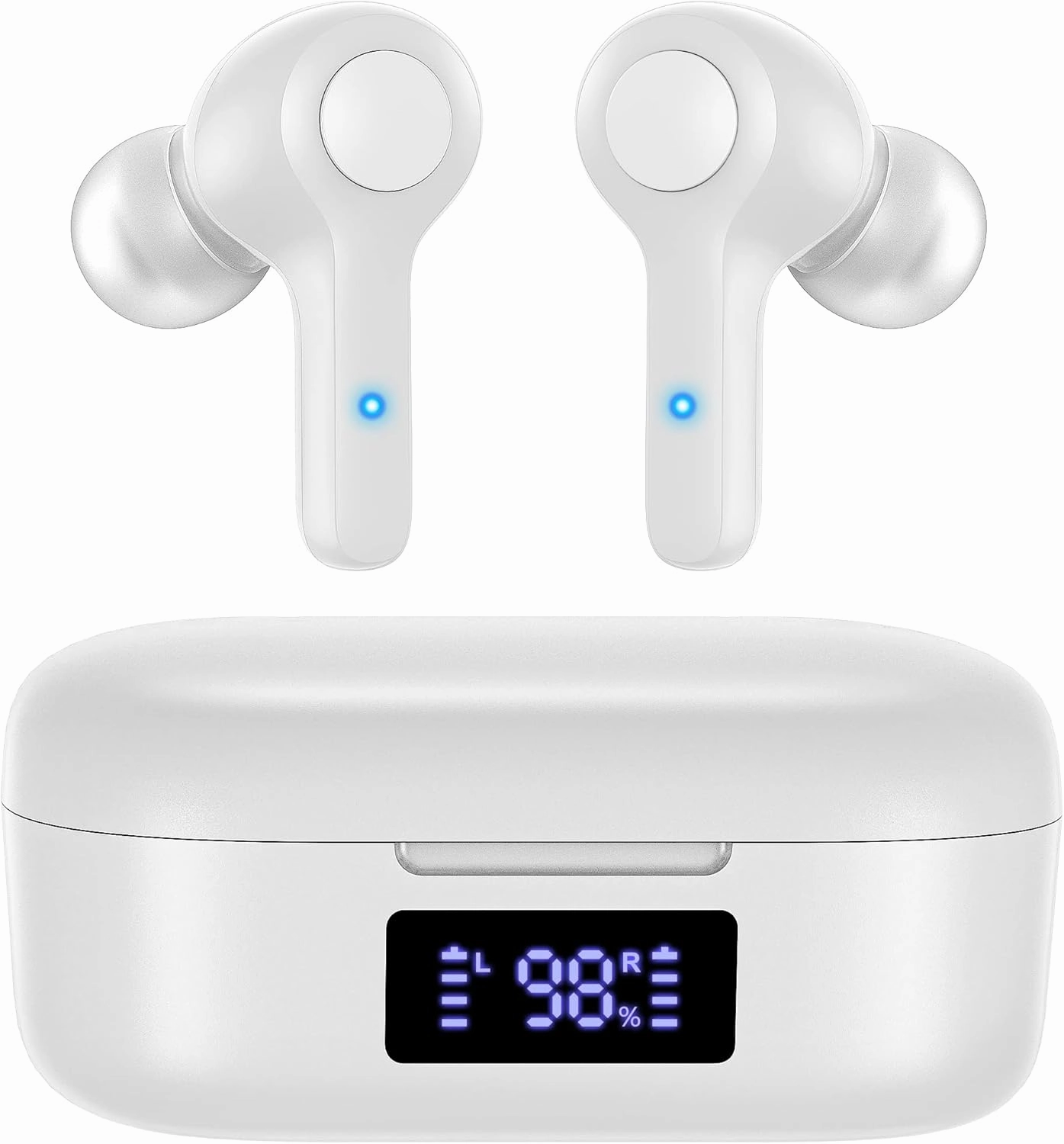 MOZOTER Bluetooth 5.3 Wireless Earbuds,Deep Bass Loud Sound Clear Call Noise Cancelling with 4 Microphones in-Ear Headphones with Wireless Charging Case Compatible for iPhone Android,Work-White wireless earbuds,Bluetooth earphones,true wireless stereo,