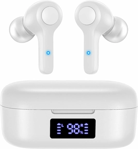 MOZOTER Bluetooth 5.3 Wireless Earbuds,Deep Bass Loud Sound Clear Call Noise Cancelling with 4 Microphones in-Ear Headphones with Wireless Charging Case Compatible for iPhone Android,Work-White wireless earbuds,Bluetooth earphones,true wireless stereo,