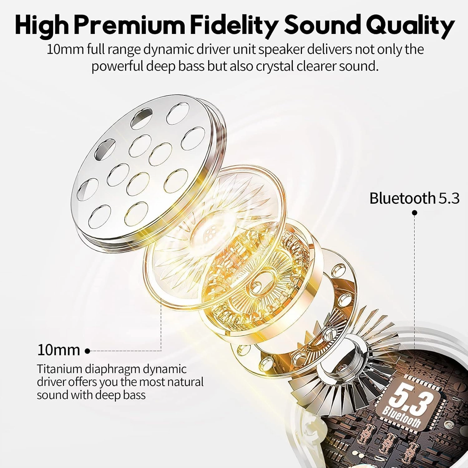 MOZOTER Bluetooth 5.3 Wireless Earbuds,Deep Bass Loud Sound Clear Call Noise Cancelling with 4 Microphones in-Ear Headphones with Wireless Charging Case Compatible for iPhone Android,Work-White