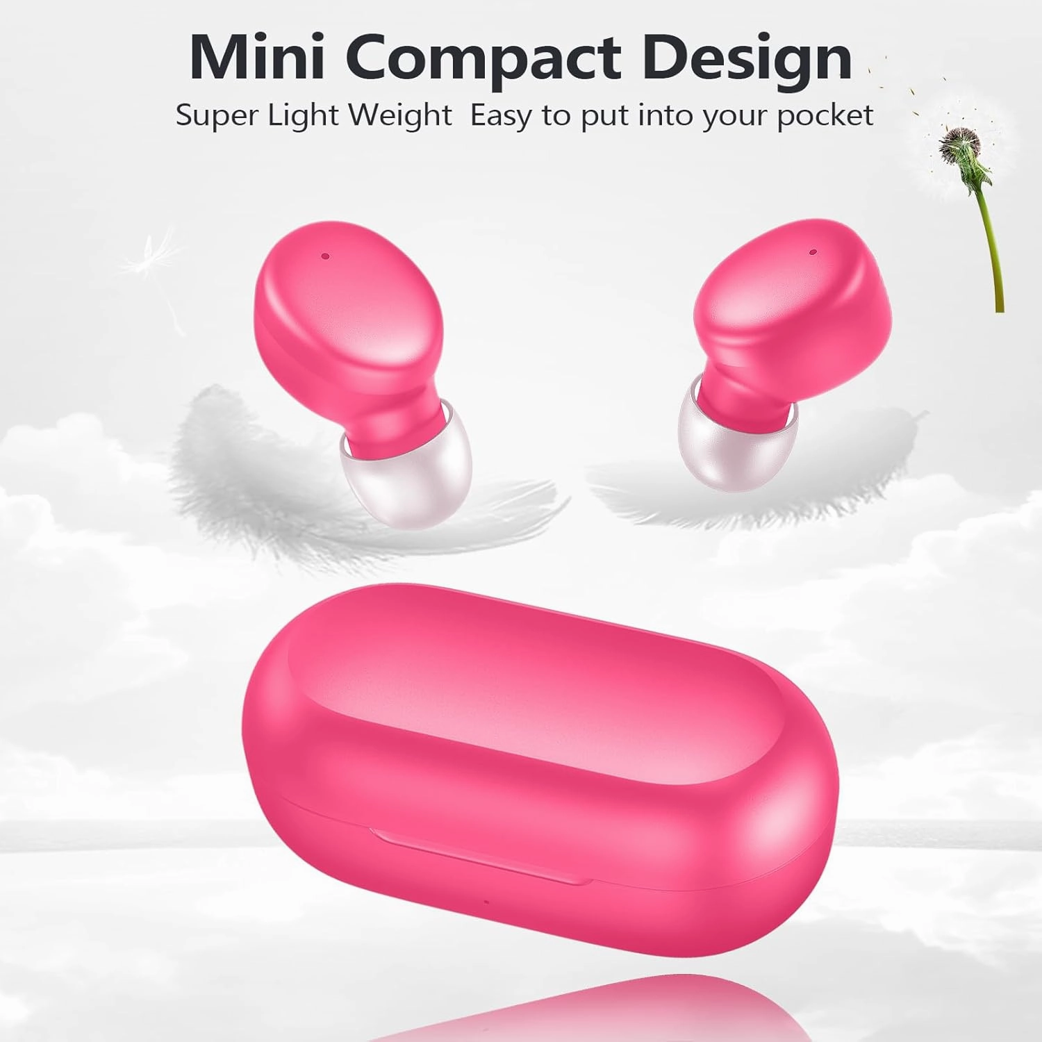 MOZOTER S8 Mini Wireless Earbuds Bluetooth 5.3 in Ear Light-Weight Headphones,60Hrs Playtime Ear Buds with Charging Case,Bluetooth Headsets,Premium Sound with Deep Bass for Sport-Barbiee Pink