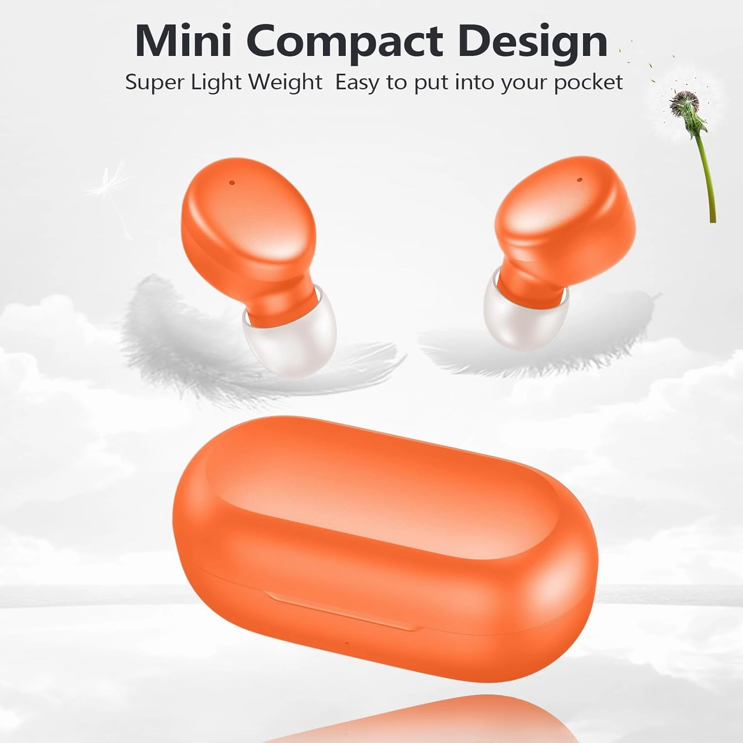 MOZOTER S8 Mini Wireless Earbuds Bluetooth 5.3 in Ear Light-Weight Headphones,60Hrs Playtime Ear Buds with Charging Case,Bluetooth Headsets,Premium Sound with Deep Bass for Sport-Orange