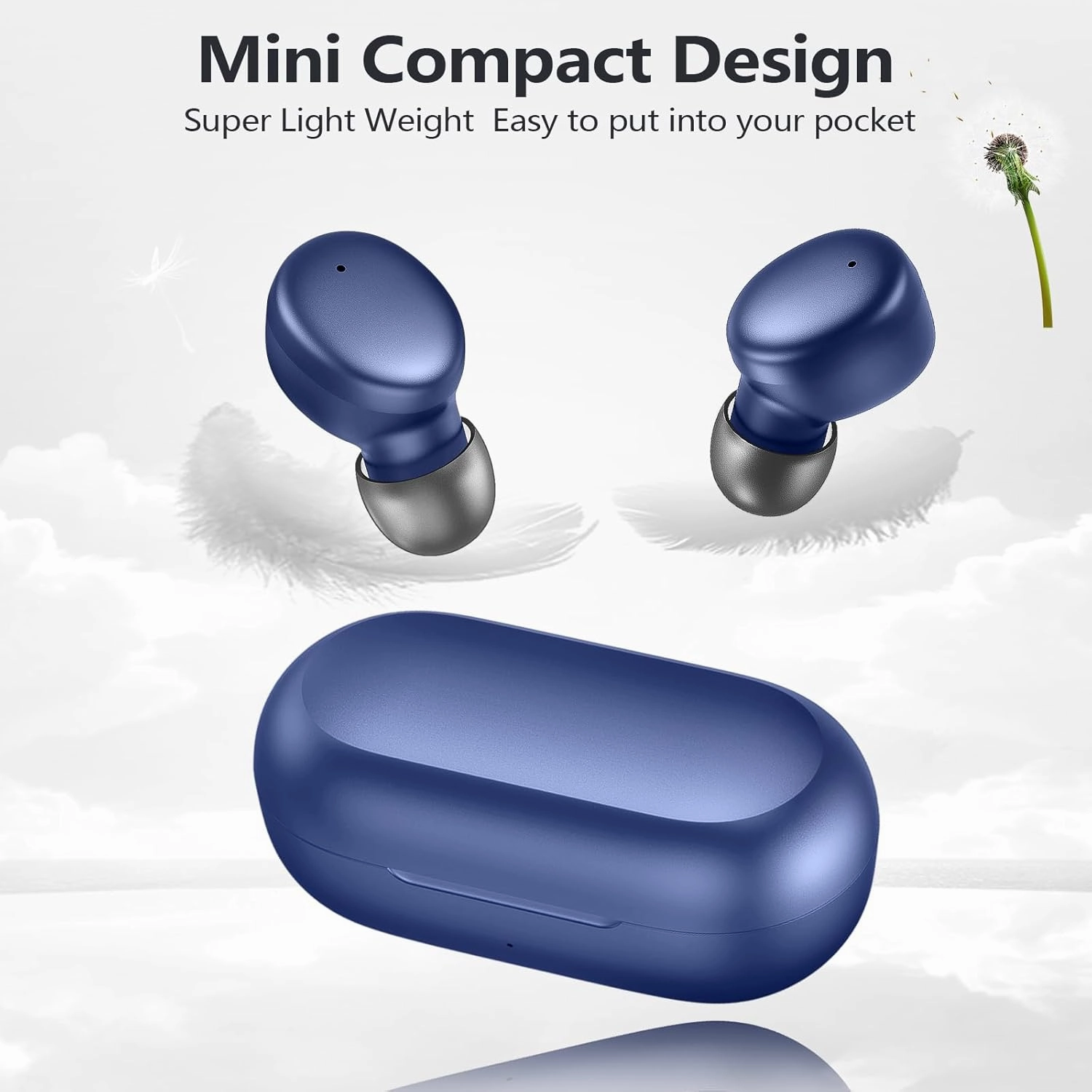 MOZOTER S8 Mini Wireless Earbuds Bluetooth 5.3 in Ear Light-Weight Headphones,60Hrs Playtime Ear Buds with Charging Case,Built-in Microphone Headset,Premium Sound with Deep Bass for Sport-Blue