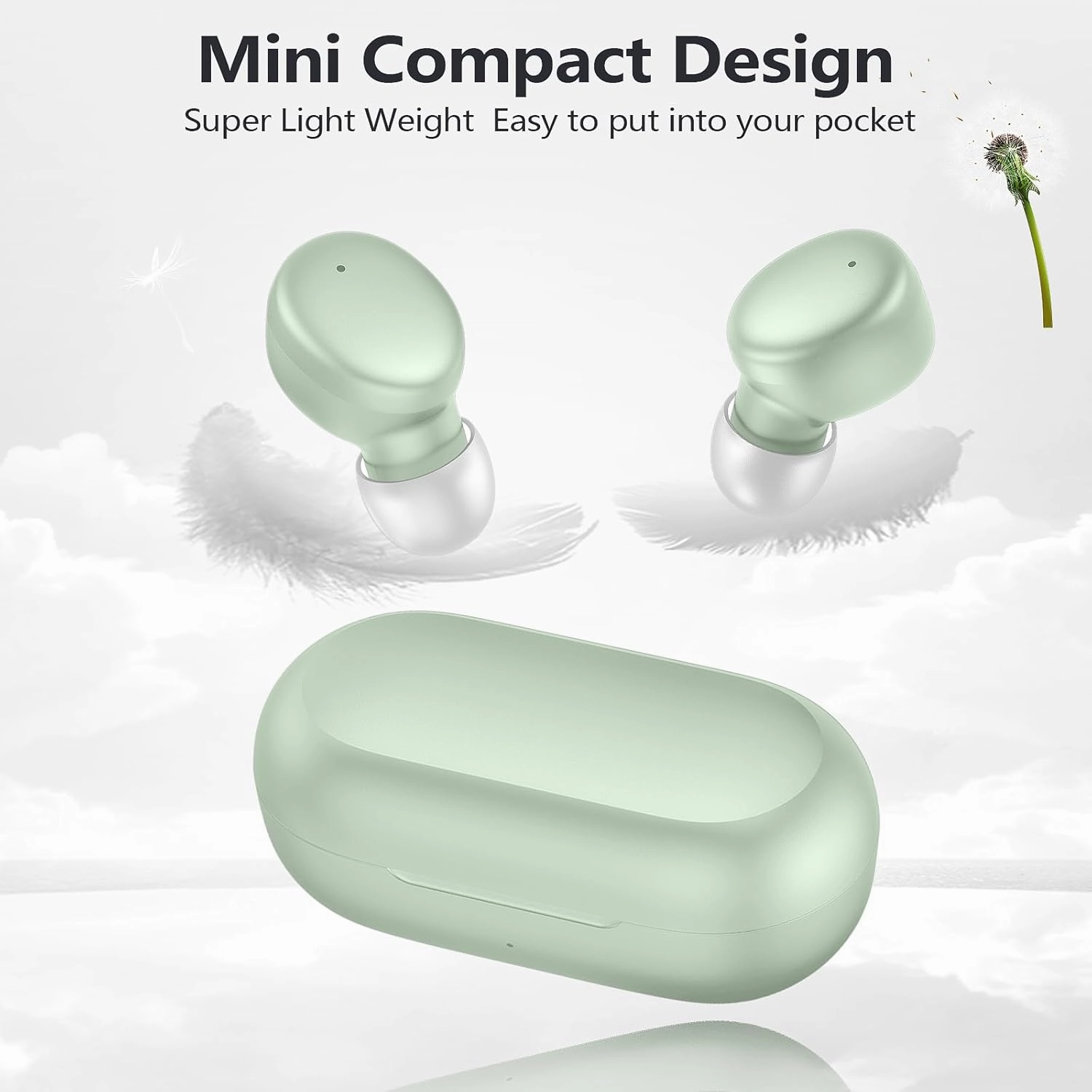 MOZOTER S8 Mini Wireless Earbuds Bluetooth 5.3 in Ear Light-Weight Headphones,60Hrs Playtime Ear Buds with Charging Case,Built-in Microphone Headset,Premium Sound with Deep Bass for Sport-Green