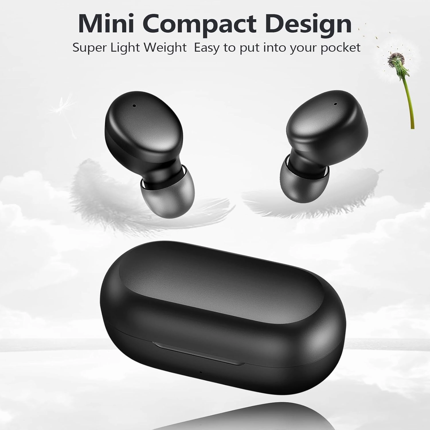 MOZOTER S8 Mini Wireless Earbuds Bluetooth 5.3 in Ear Light-Weight Headphones,60Hrs Playtime Ear Buds with Charging Case,Smart Ring,Fitness Tracker Premium Sound with Deep Bass for Sport-Black