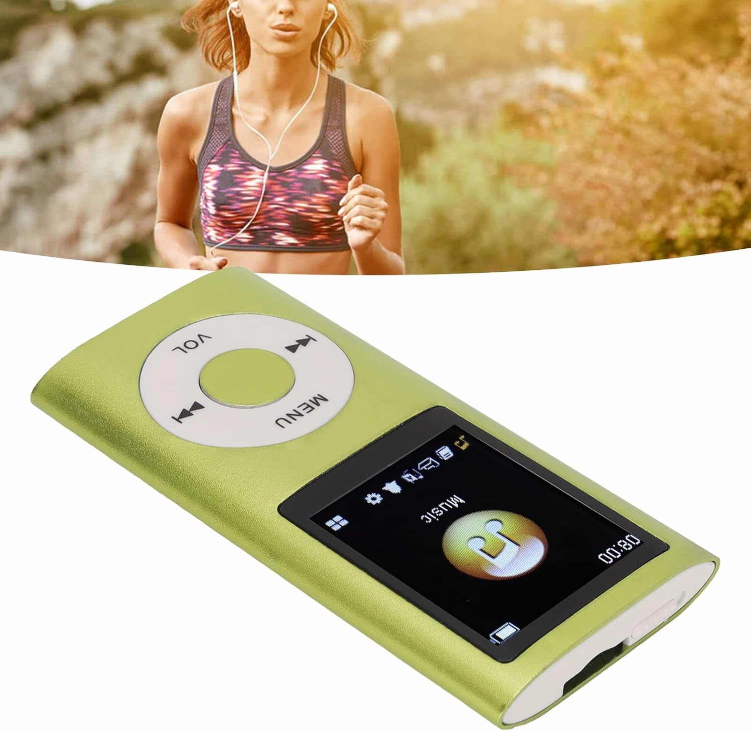 MP3 Player, Lossless Sound Slim 1.8 Inch LCD Screen Portable Music Player, Support 64G Memory Card Not Included, MP3 Player (Green)