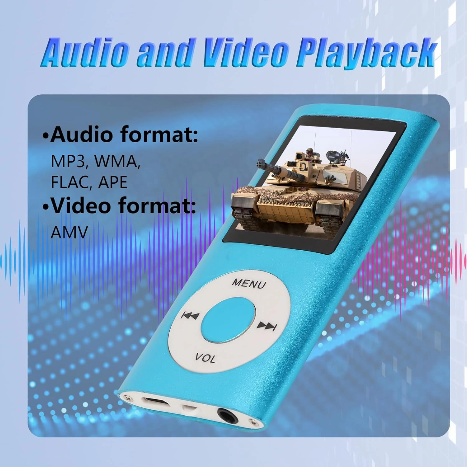 MP3 Player, Portable Lossless Sound Slim MP3 Music Player with Earphone, 1.8 Inch LCD Screen Digital Music Player, Memory Card Not Included(Blue)