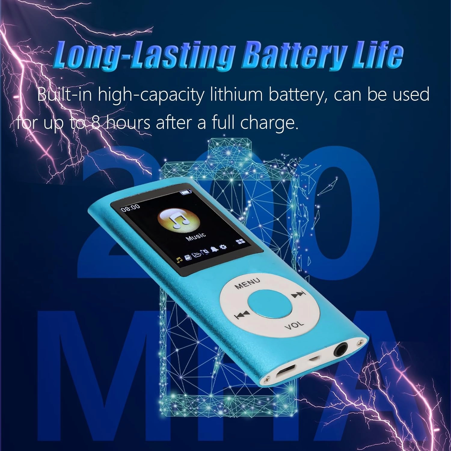 MP3 Player, Portable Lossless Sound Slim MP3 Music Player with Earphone, 1.8 Inch LCD Screen Digital Music Player, Memory Card Not Included(Blue)