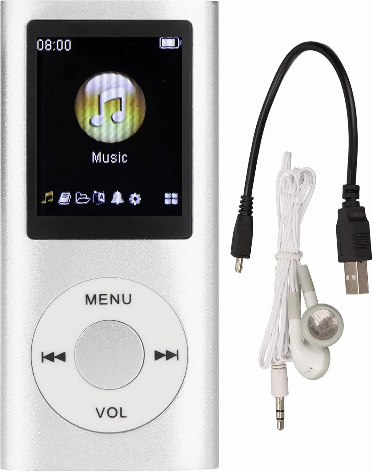 MP3 Player Stylish Multifunctional Lossless Sound Music Player with Earphones,Slim 1.8 Inch LCD Screen Portable MP3 Music Player,Support 64G Memory Card(Silver) hi-res portable player,digital audio player,DAP lossless,