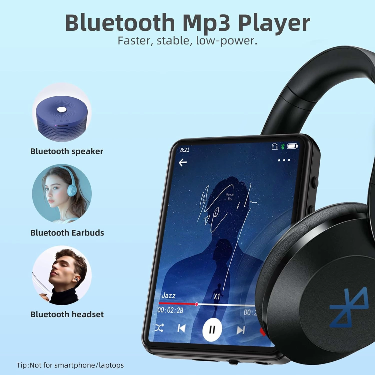 MP3 Player with Bluetooth 5.3,Full Touch Screen Portable HiFi Music Player Devices with Speaker,FM Radio, Headphones,SD Card Slot,up to 128GB Expand,Black,64GB