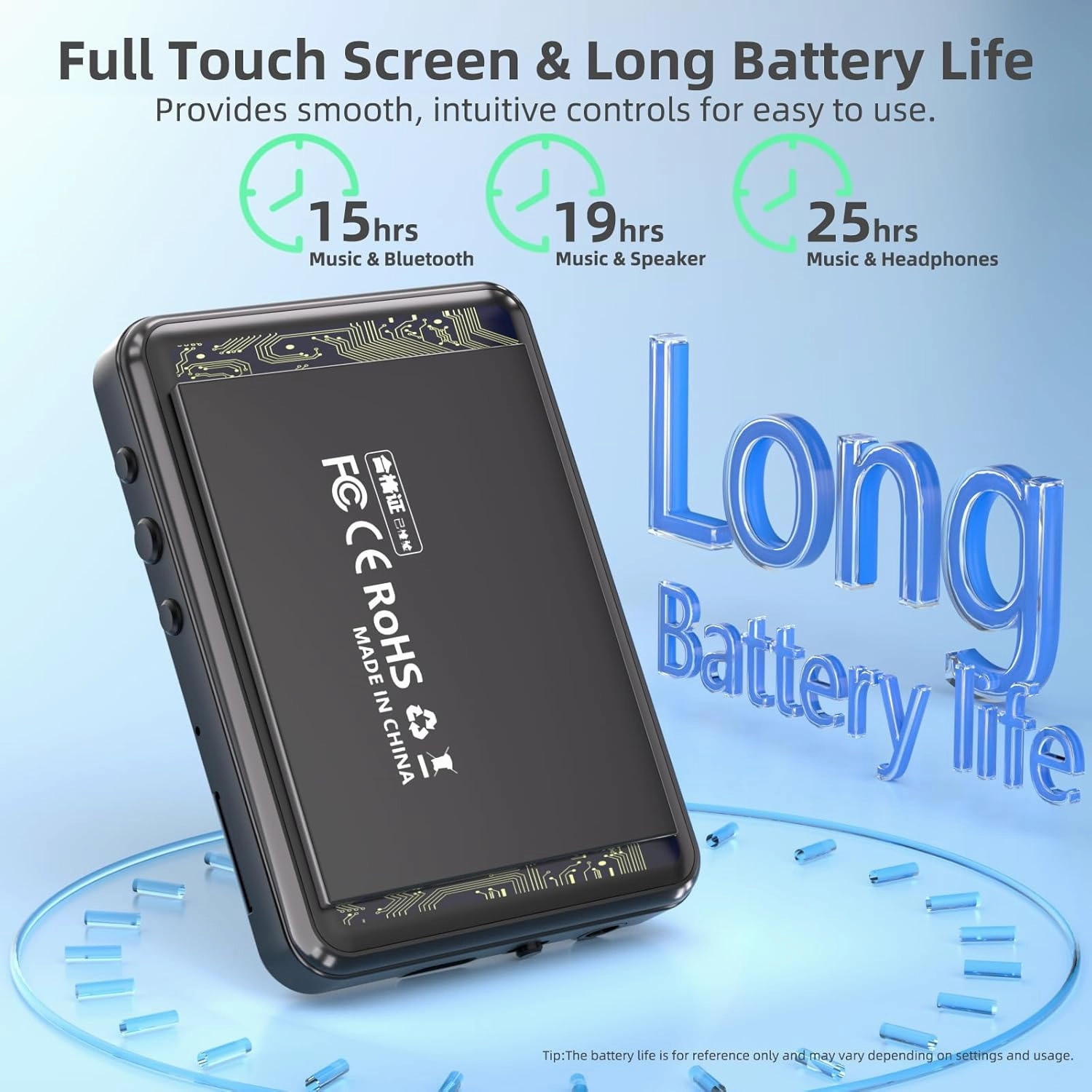 MP3 Player with Bluetooth 5.3,Full Touch Screen Portable HiFi Music Player Devices with Speaker,FM Radio, Headphones,SD Card Slot,up to 128GB Expand,Black,64GB