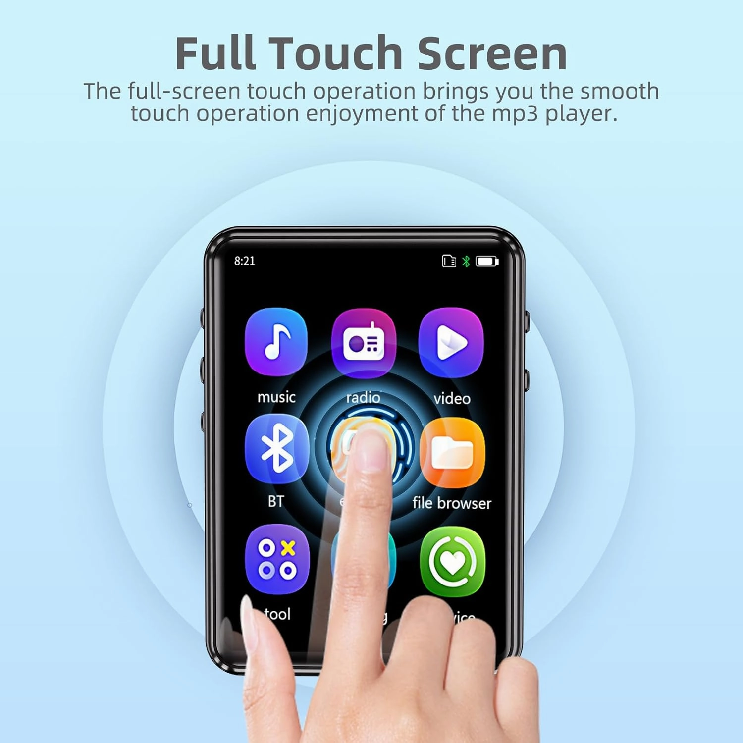 MP3 Player with Bluetooth 5.3,Full Touch Screen Portable HiFi Music Player Devices with Speaker,FM Radio, Headphones,SD Card Slot,up to 128GB Expand,Black,64GB