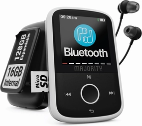 MP3 Player with Bluetooth and Sports Clip | Earbuds Included, Expandable to 128GB | Bluetooth MP3 Music Player, HD Color Screen, 34 Hours Battery Life | SD and USB-C | Majority MP3 GO Music Player hi-res portable player,digital audio player,DAP lossless,