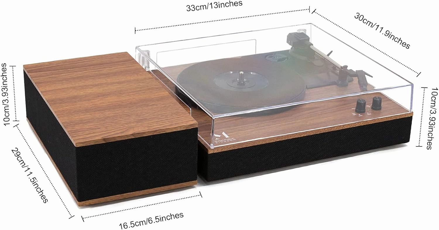 MPK Bluetooth Record Player,Turntable HiFi System with Bookshelf Speakers, 3-Speed Belt-Drive Vinyl Turntable for Vinyl Records with Wireless Playback and Auto-Stop,Yellow Wood