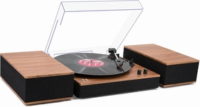 MPK Bluetooth Record Player,Turntable HiFi System with Bookshelf Speakers, 3-Speed Belt-Drive Vinyl Turntable for Vinyl Records with Wireless Playback and Auto-Stop,Yellow Wood belt-drive turntable,vinyl record player,audiophile turntable,