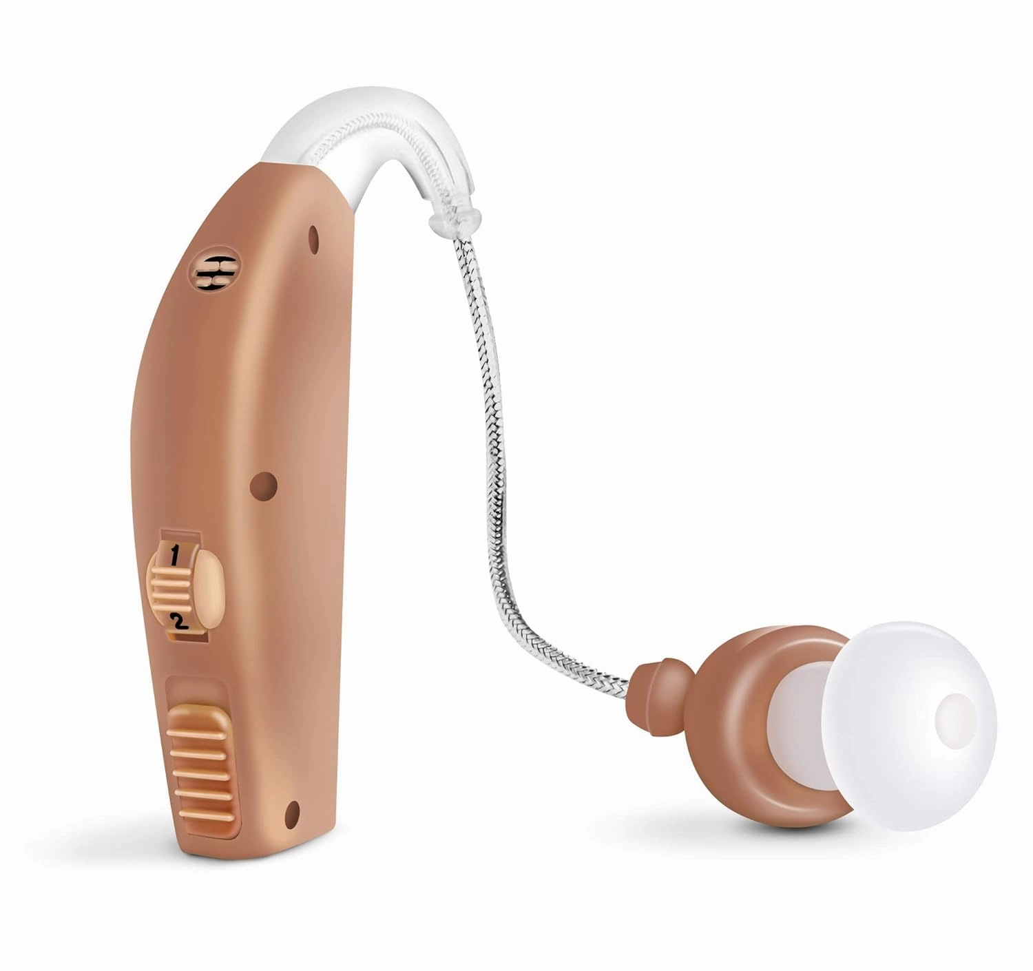 MSA 30X Behind the Ear Sound Amplifier, Amplifies Sound by 30 Times, Lightweight, Virtually Invisible, Comfortable, Adjustable Volume, Fast Charging, Medium Brown, 1ct