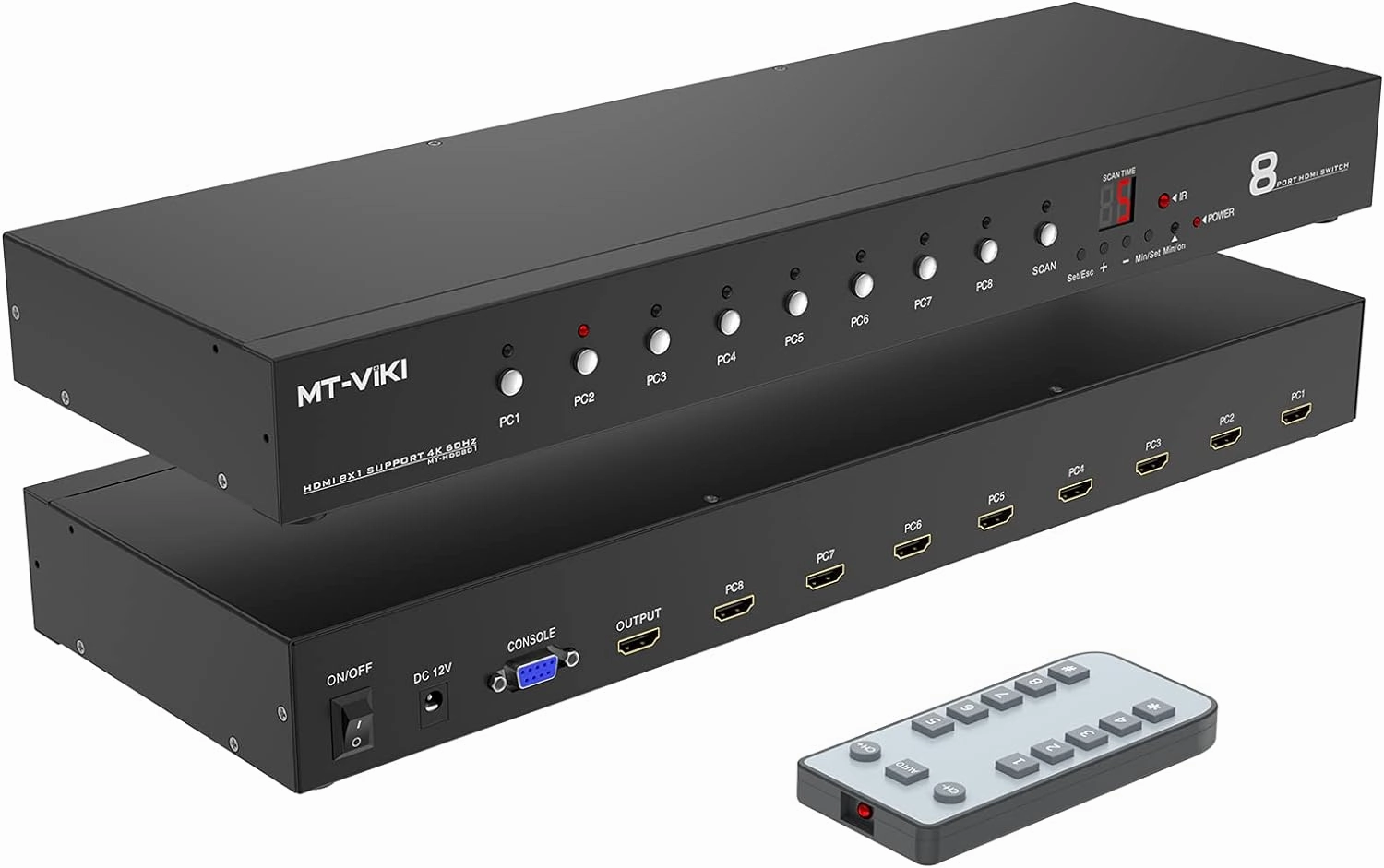 MT-VIKI Rack Mount HDMI Switch, 8 Ports HDMI Switch 8 in 1 Out 4K@60Hz (4:4:4) HDCP2.2   Rackmount-Ears RS232  Auto Swtich, Auto Scan (8x1) audio rack,hi-fi component stand,media shelf,