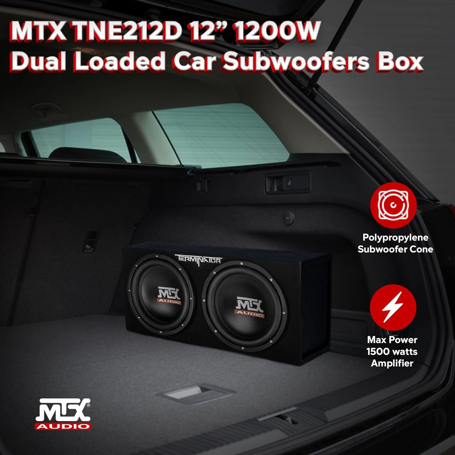 MTX Dual 12-Inch Subwoofers with Loaded Enclosure, 1200W Max Power, 400W RMS, Terminator - Car Audio Subwoofer and Speaker System with Deep Bass Sound
