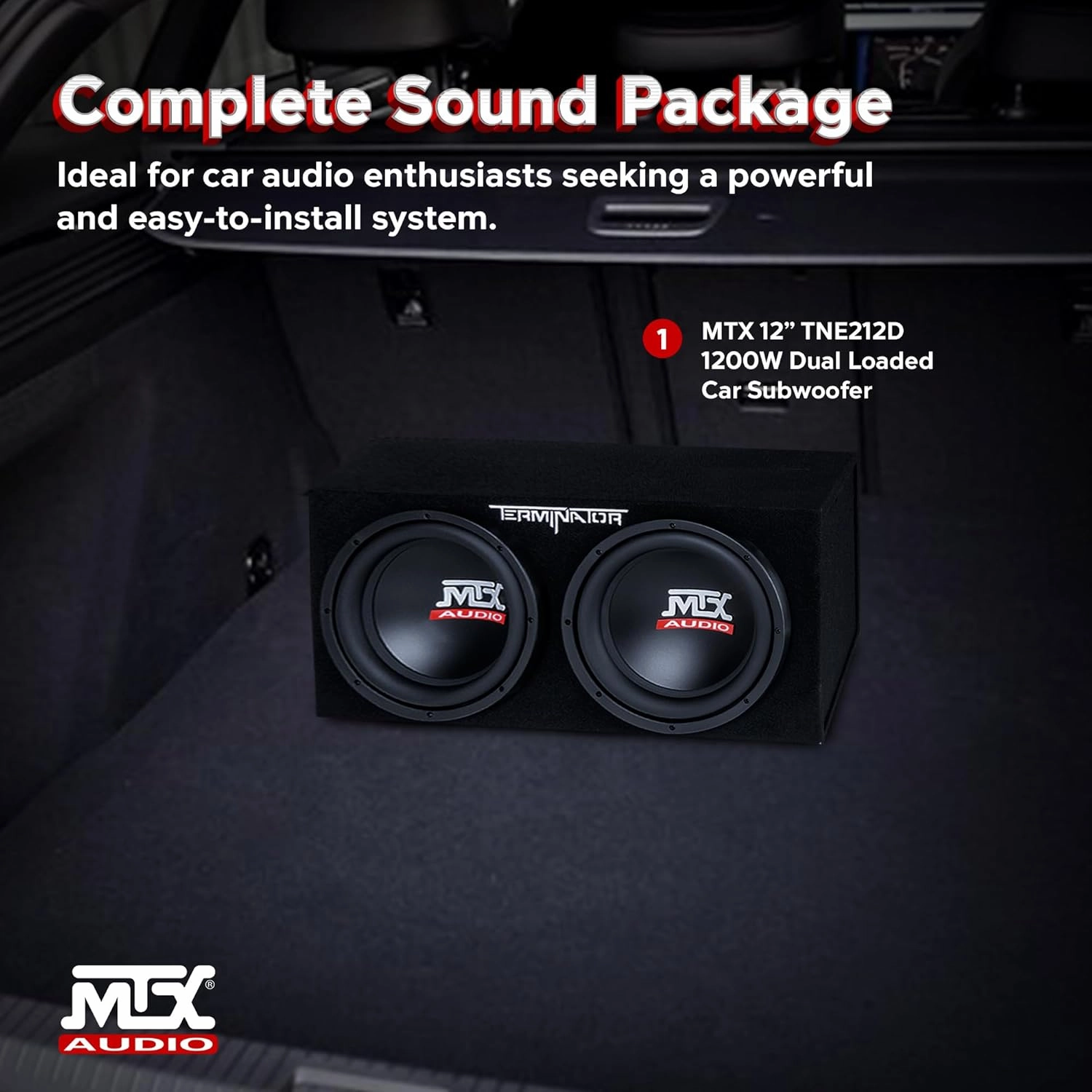 MTX Dual 12-Inch Subwoofers with Loaded Enclosure, 1200W Max Power, 400W RMS, Terminator - Car Audio Subwoofer and Speaker System with Deep Bass Sound
