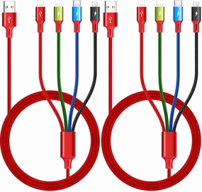 Multi Charging Cable 3.5A, [2Pack 6Ft] 4 in 1 Fast Charging Cable, Multi Charging Cord, Multi USB Cable Adapter with IP/Type C/Micro Ports for Cell Phones/iPhone/Samsung Galaxy/PS/Tablets & More power cord,hi-fi power cable,AC power lead,