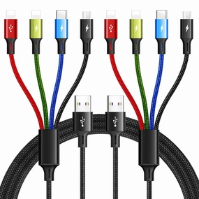 Multi Charging Cable 3.5A Multiple Charger Cable Braided 4 in 1 Multi USB Cable Fast Charging Cord with IP/Type C/Micro Ports for Cell Phones/iPhone Series/Tablets/Samsung Galaxy & More (2Pack 4Ft) power cord,hi-fi power cable,AC power lead,