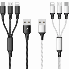 Multi USB Charging Cable 3A, 3 in 1 Fast Charger Cord Connector with Dual Phone/Type C/Micro USB Port Adapter, Compatible with Tablets Phone 12 11 Pro 8 7 6 Samsung Galaxy (4FT/2Pack Charging Only) power cord,hi-fi power cable,AC power lead,
