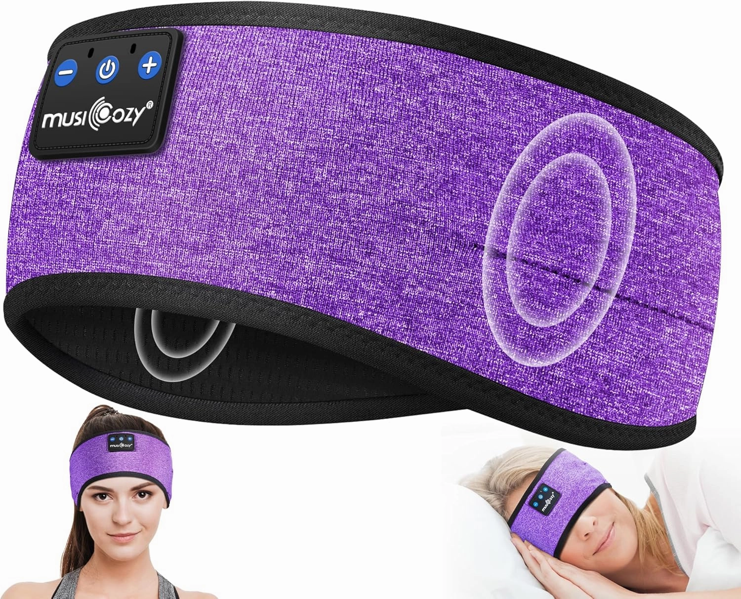 MUSICOZY Sleep Headphones Wireless, Bluetooth Headband Sports Sleeping Headphones Sleep Mask Earbuds Breathable Music Headband with Bluetooth 5.4, Perfect for Workout Running, Grape Purple noise cancelling headphones,ANC headphones,travel headphones,