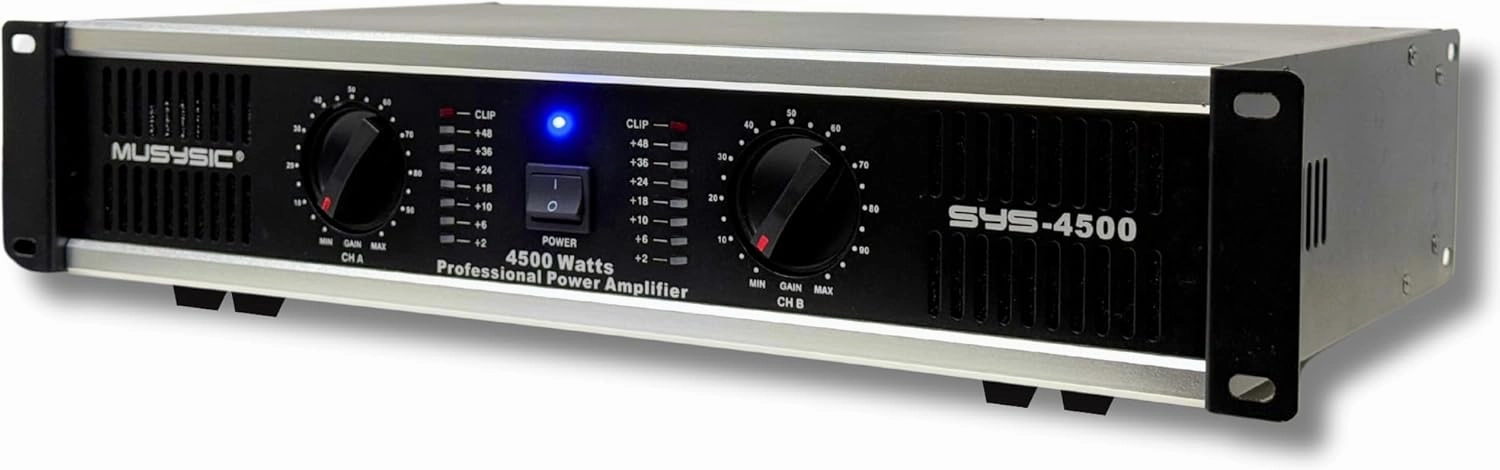 MUSYSIC 2 Channel Power Amplifier Distortion Free and Clear Sound - Professional 2U Chassis Rack Mount Amplifiers for DJs/Experts/Events w/ATR Technology/XLR and 1/4 Inch Inputs - 4500 Watts power amplifier,stereo amp,hi-fi power amp,