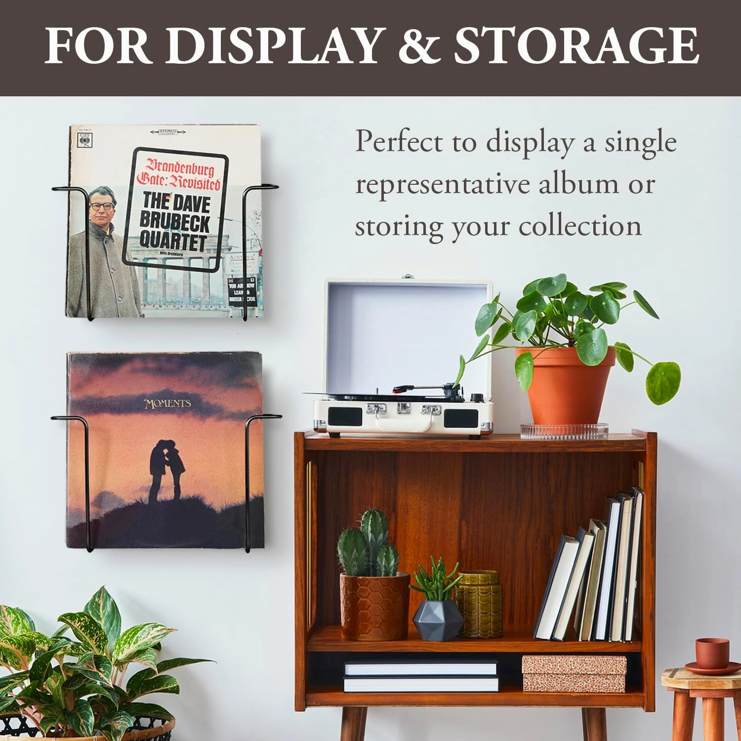 MyGift Modern Metal Wire Wall Mounted Vinyl Records Storage Racks, Hanging LP Record Holders, Floating Album Cover Display Shelves, Set of 2 (Black-2 Pcs)