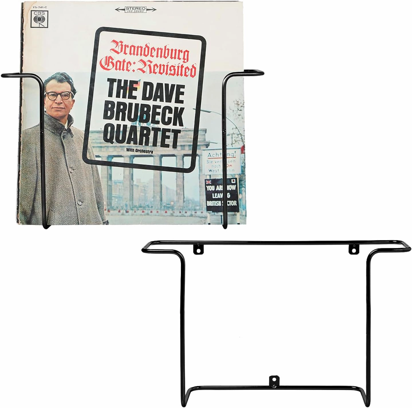 MyGift Modern Metal Wire Wall Mounted Vinyl Records Storage Racks, Hanging LP Record Holders, Floating Album Cover Display Shelves, Set of 2 (Black-2 Pcs)