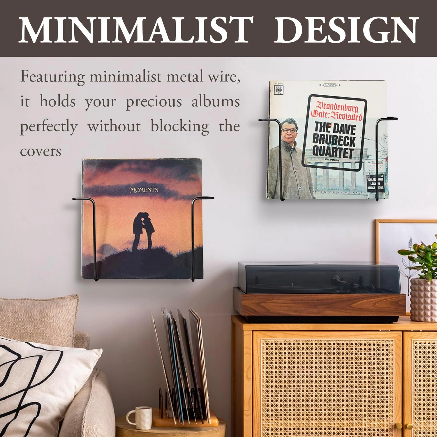 MyGift Modern Metal Wire Wall Mounted Vinyl Records Storage Racks, Hanging LP Record Holders, Floating Album Cover Display Shelves, Set of 2 (Black-2 Pcs)