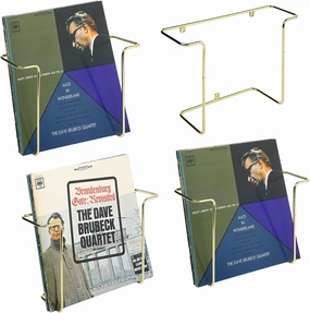 MyGift Modern Metal Wire Wall Mounted Vinyl Records Storage Racks, Hanging LP Record Holders, Floating Album Cover Display Shelves, Set of 2 (Brass- 4 Pcs) vinyl storage,record holder,LP organizer,