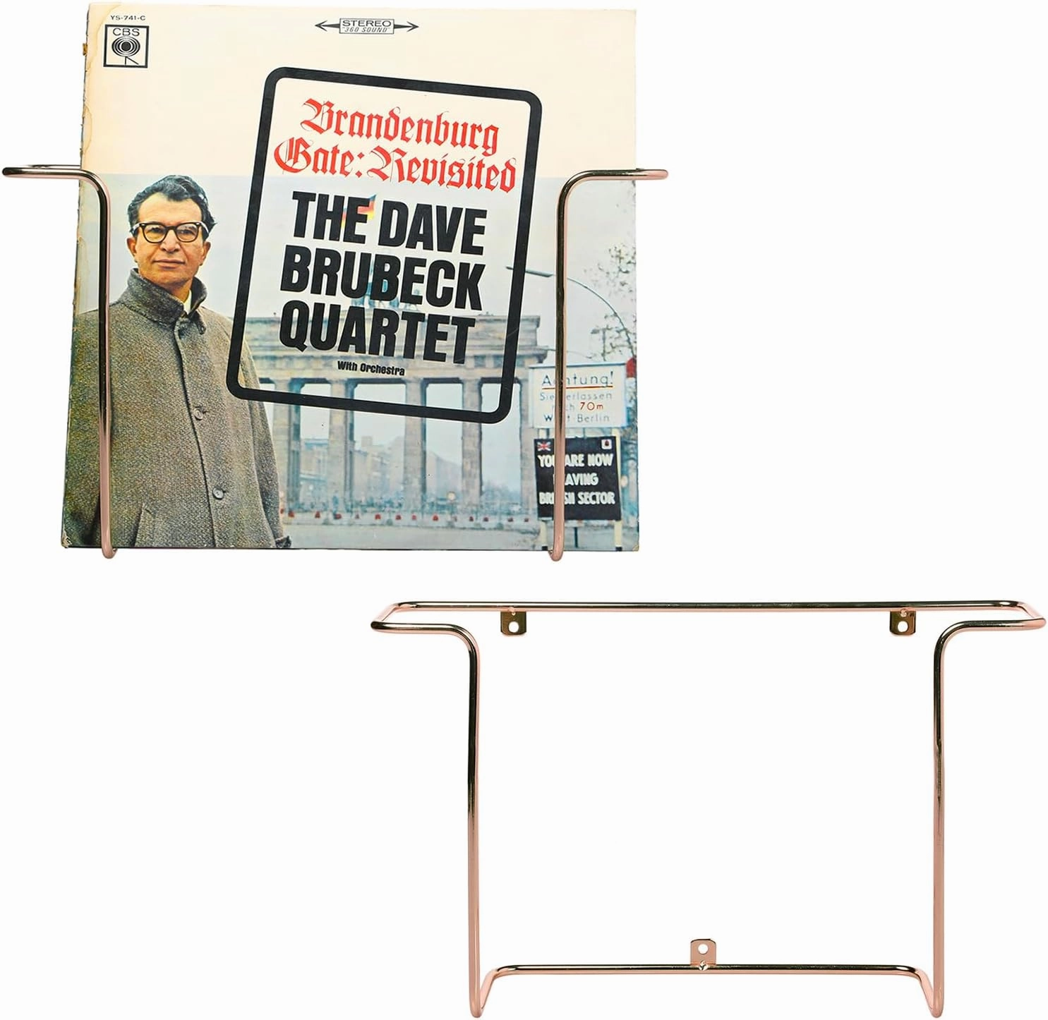 MyGift Modern Metal Wire Wall Mounted Vinyl Records Storage Racks, Hanging LP Record Holders, Floating Album Cover Display Shelves, Set of 2 (Modern Copper-2 Pcs)
