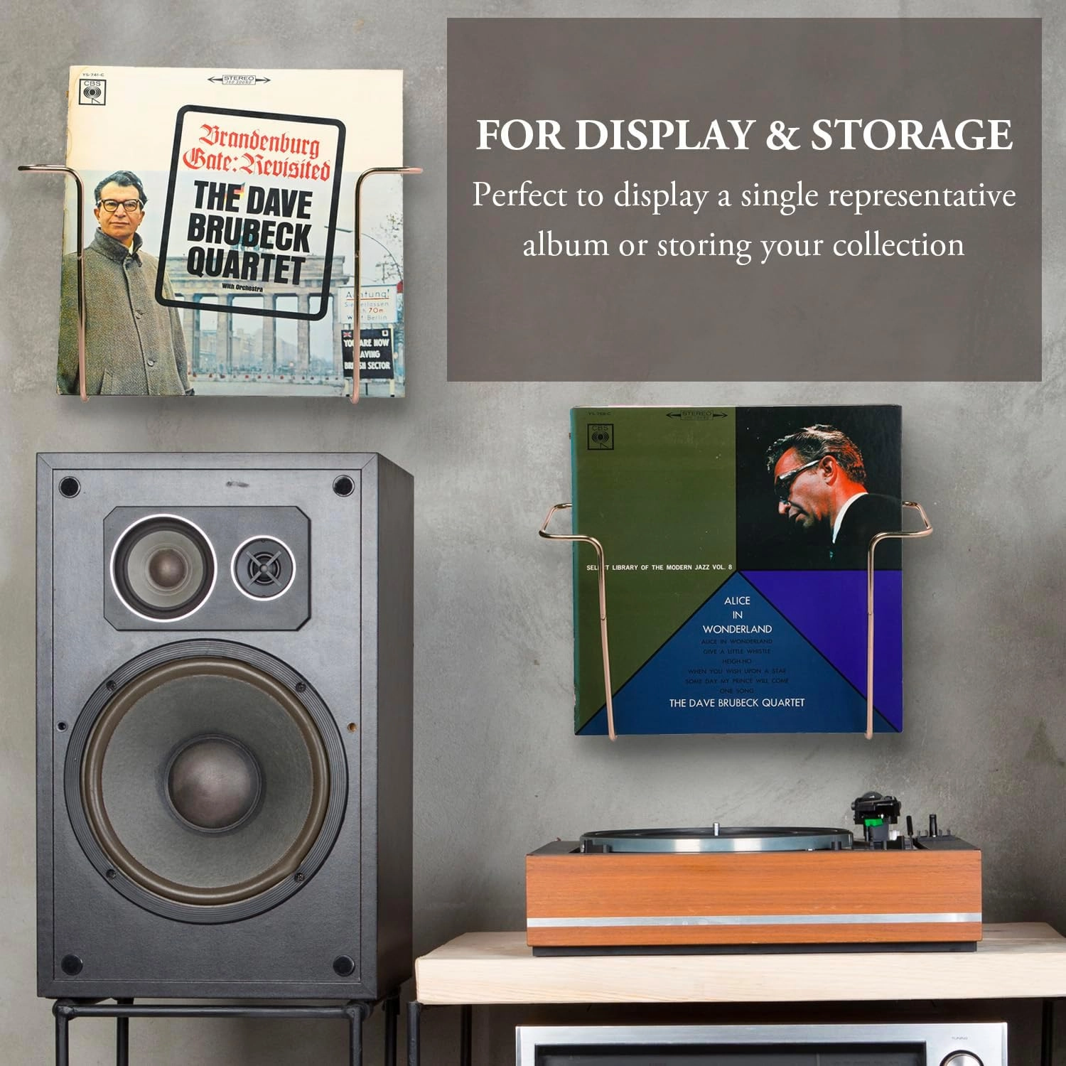 MyGift Modern Metal Wire Wall Mounted Vinyl Records Storage Racks, Hanging LP Record Holders, Floating Album Cover Display Shelves, Set of 2 (Modern Copper-2 Pcs)