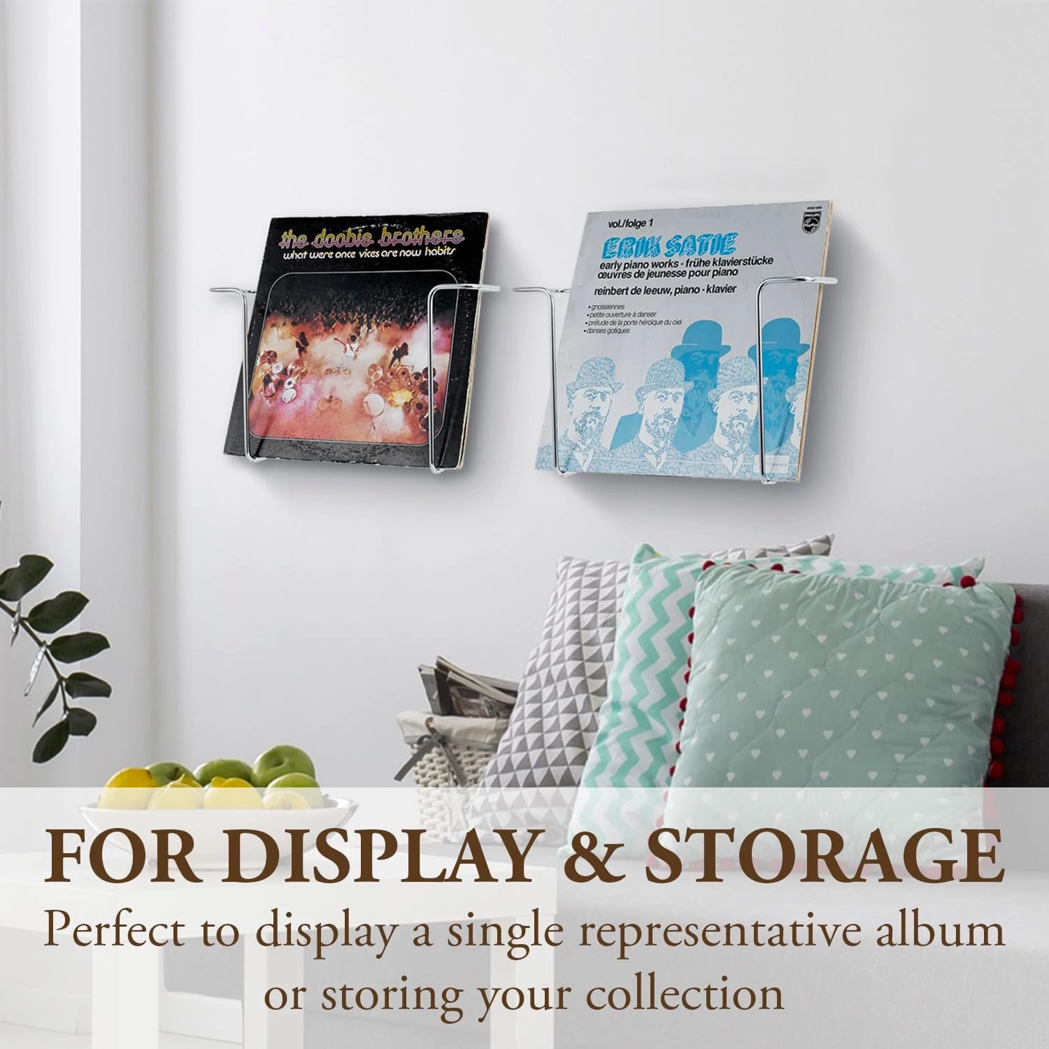 MyGift Modern Metal Wire Wall Mounted Vinyl Records Storage Racks, Hanging LP Record Holders, Floating Album Cover Display Shelves, Set of 2 (Silver-2 Pcs)
